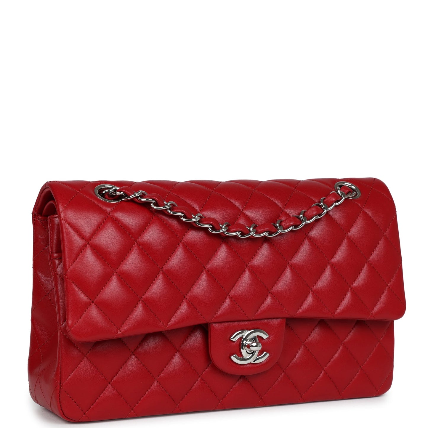 Chanel Medium Classic Double Flap Bag Red Lambskin Silver Hardware