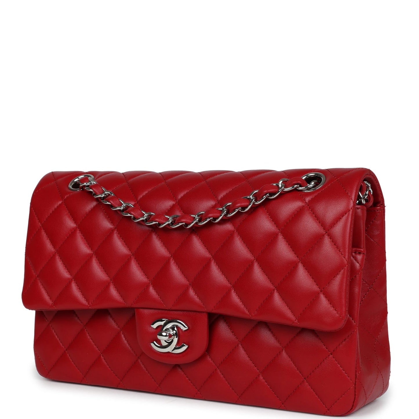 Chanel Medium Classic Double Flap Bag Red Lambskin Silver Hardware