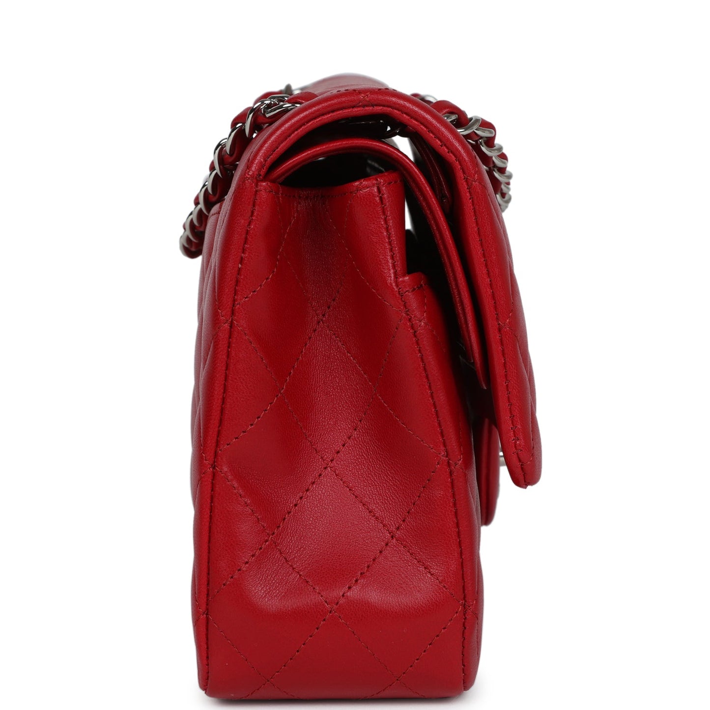 Chanel Medium Classic Double Flap Bag Red Lambskin Silver Hardware