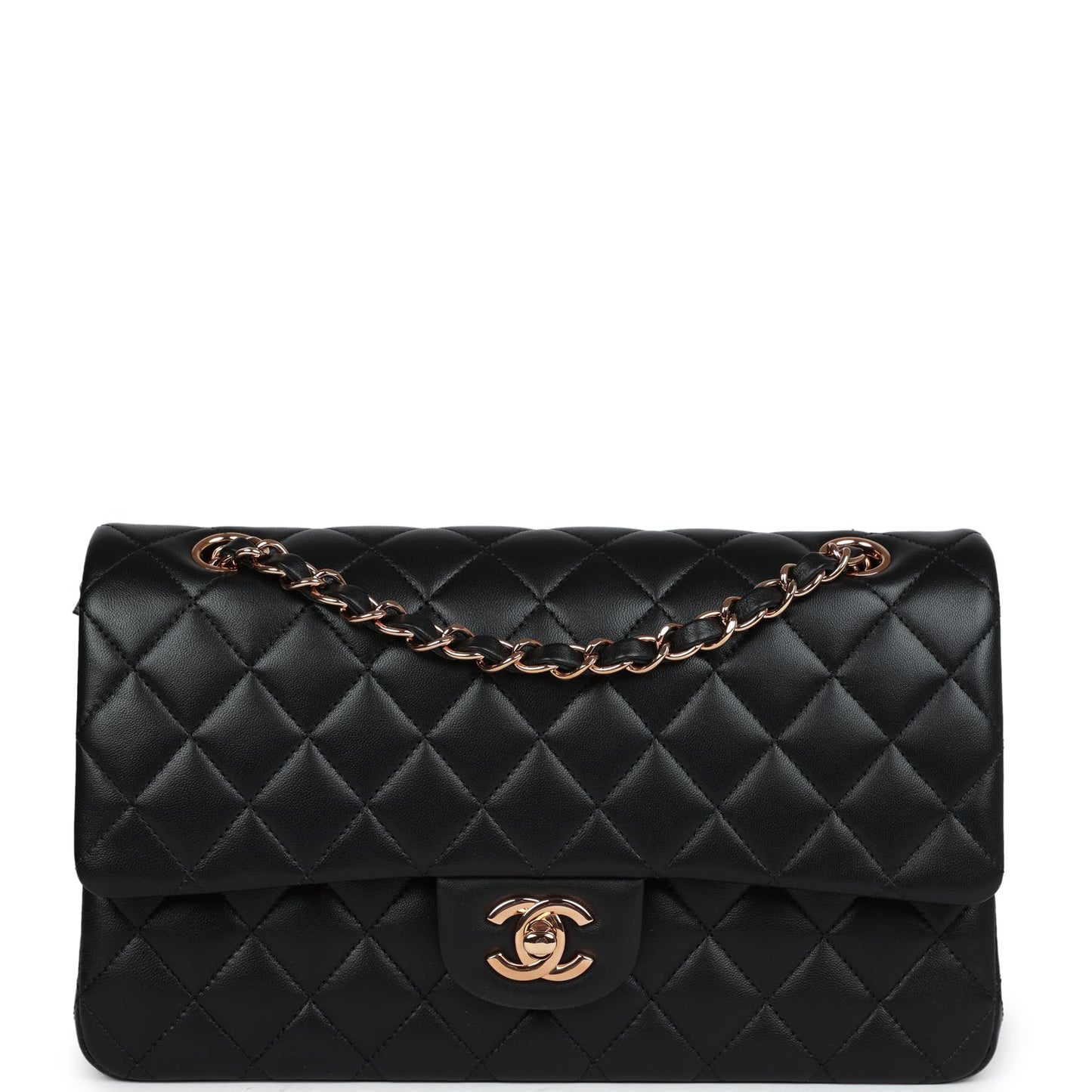 Chanel Medium Classic Double Flap Bag Black Lambskin Rose Gold Hardware