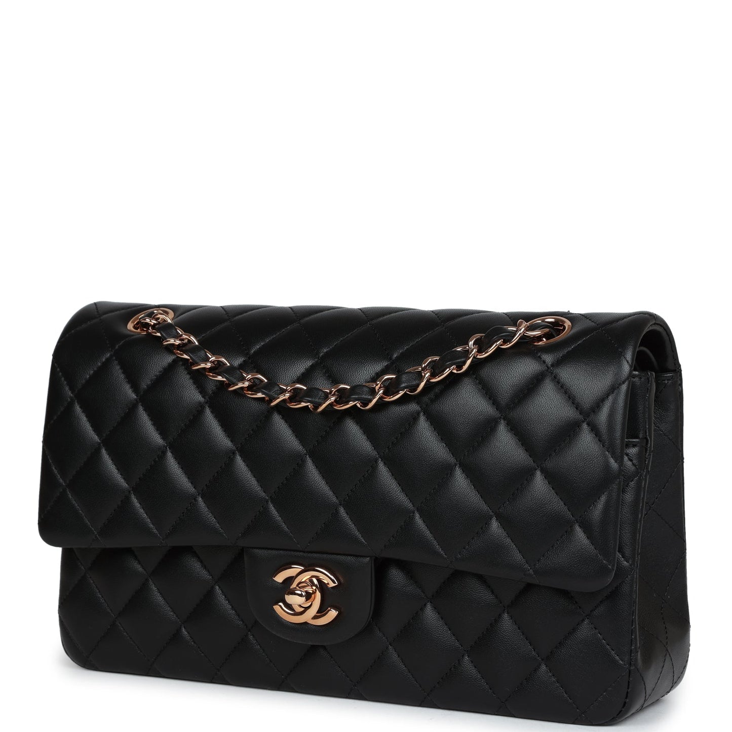 Chanel Medium Classic Double Flap Bag Black Lambskin Rose Gold Hardware