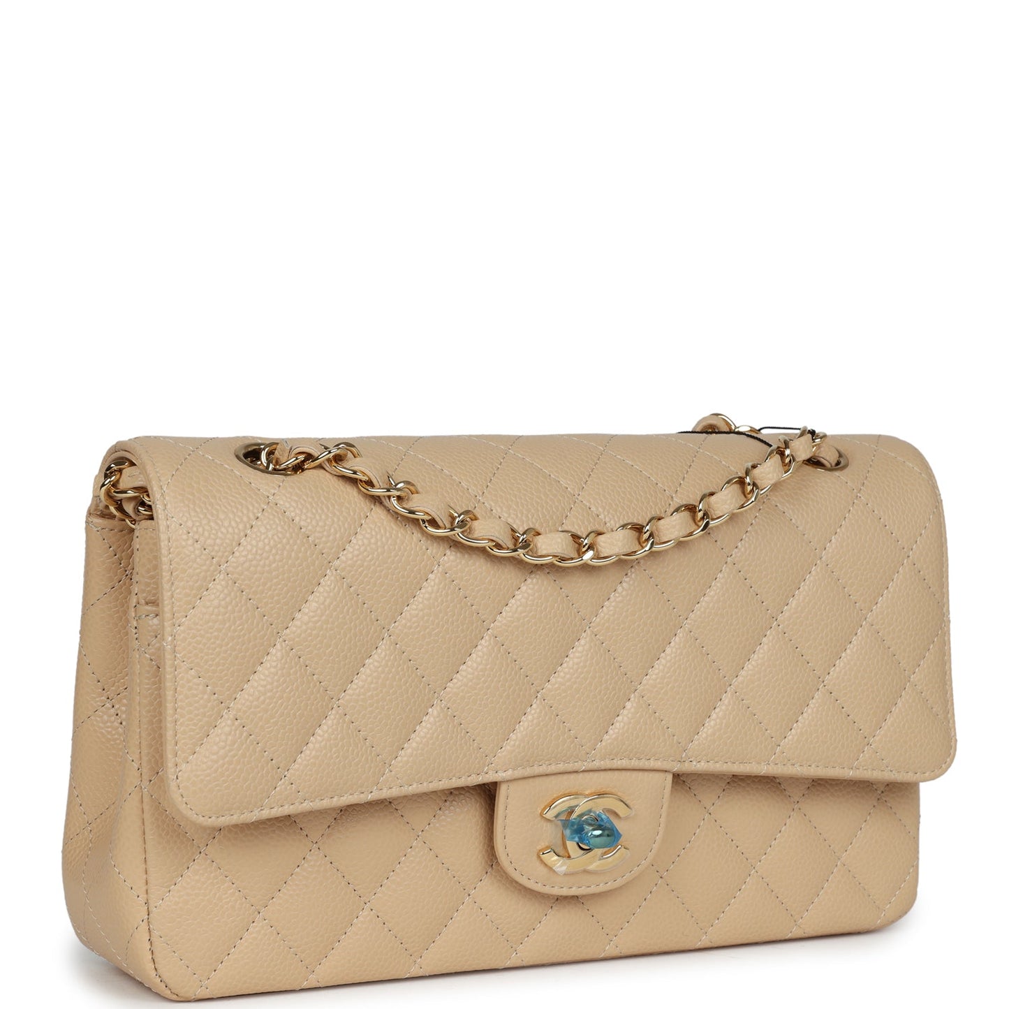 Chanel Medium Classic Double Flap Bag Beige Caviar Gold Hardware