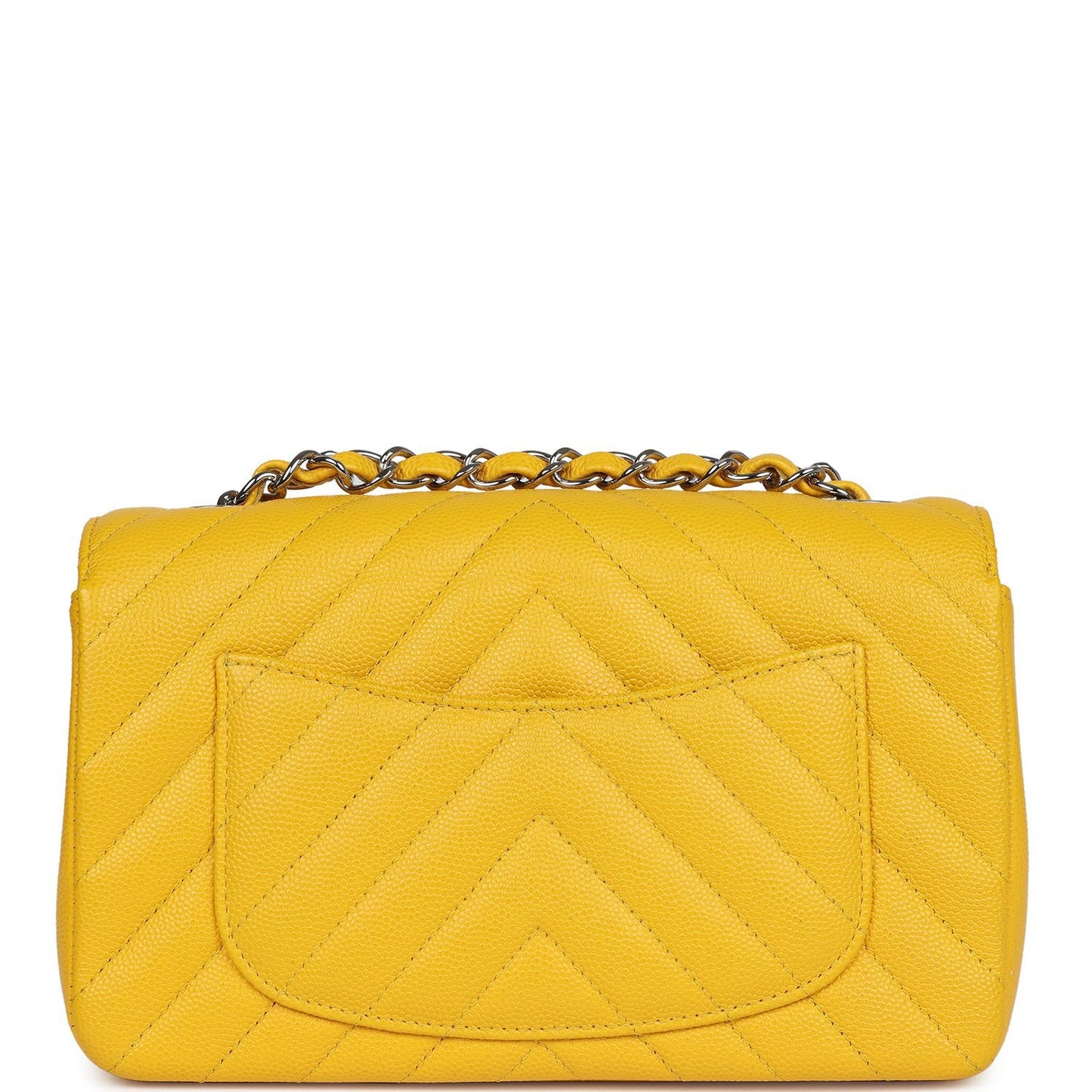 Pre-owned Chanel Mini Rectangular Flap Yellow Chevron Caviar Silver Hardware