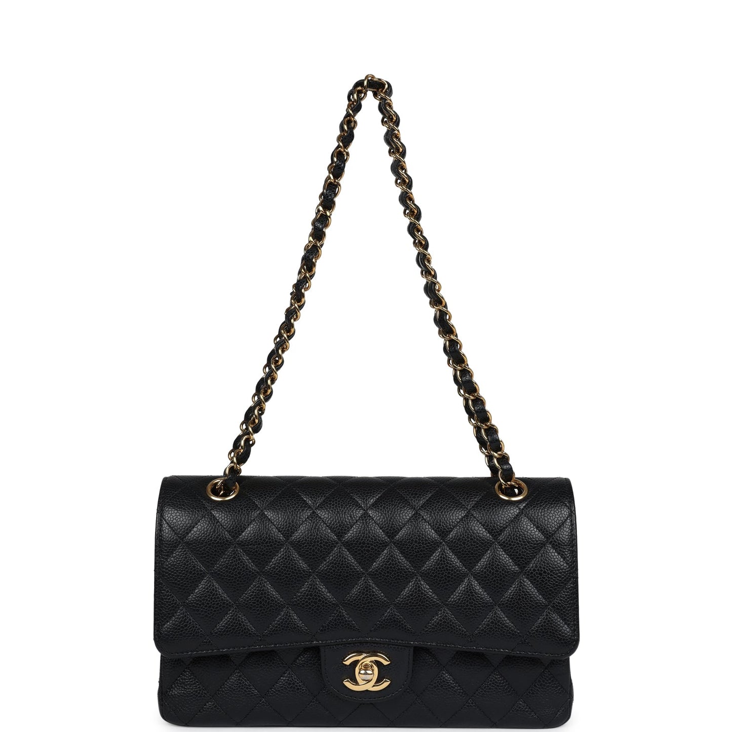 Pre-Owned Chanel Medium Classic Double Flap Black Caviar Gold Hardware