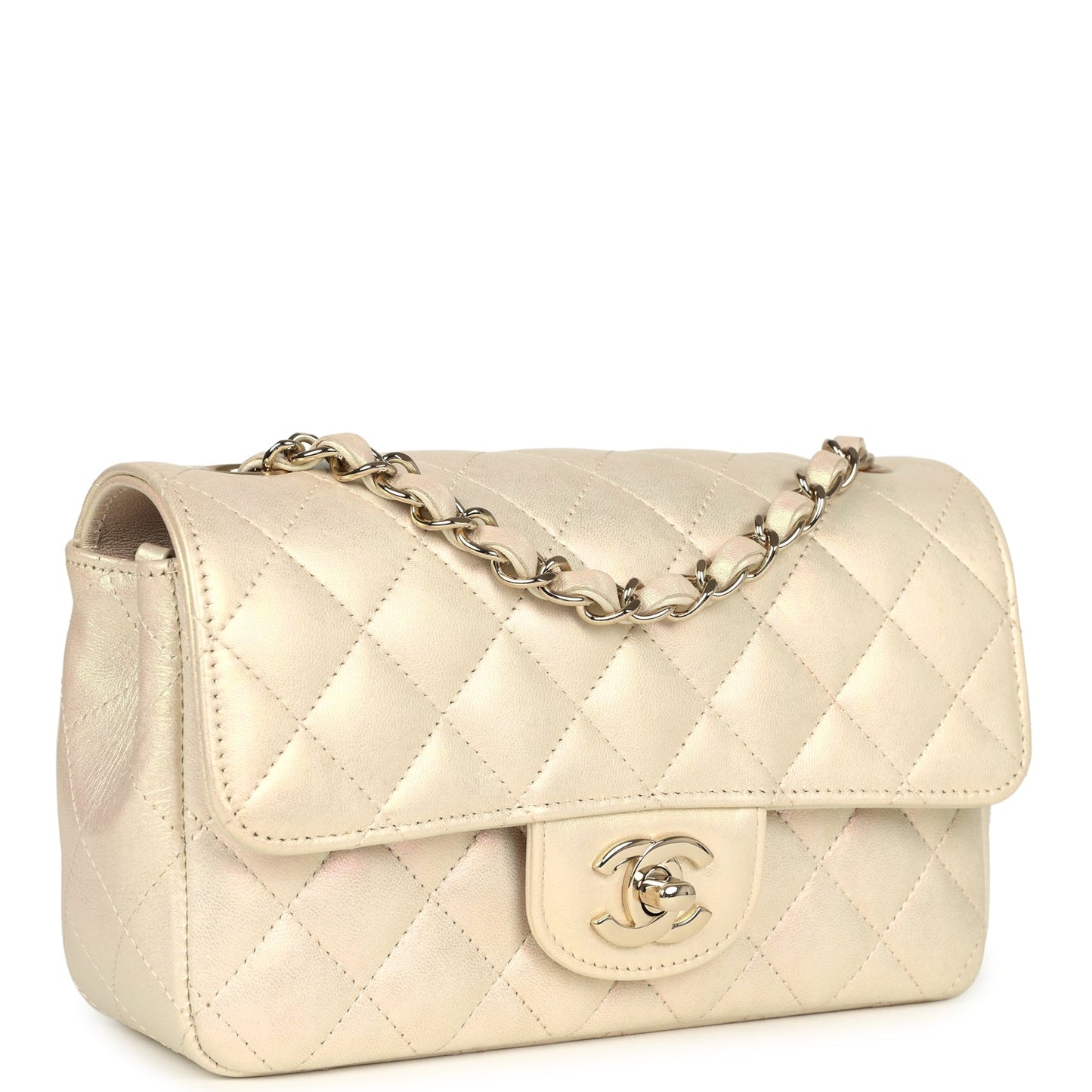 Chanel Mini Rectangular Flap Bag Iridescent Ivory Lambskin Light Gold Hardware