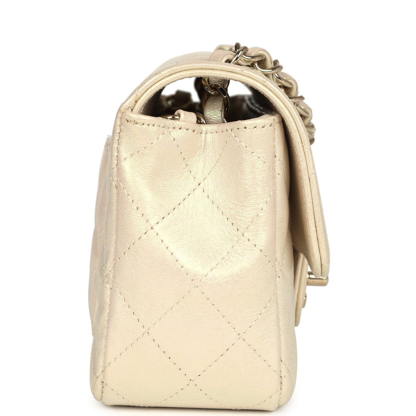 Chanel Mini Rectangular Flap Bag Iridescent Ivory Lambskin Light Gold Hardware