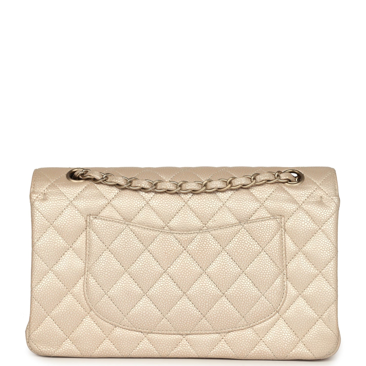 Pre-owned Chanel Medium Classic Double Flap Pearly Beige Caviar Gold Hardware