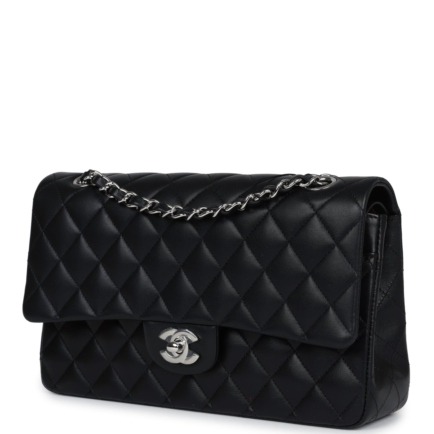 Chanel Medium Classic Double Flap Black Lambskin Silver Hardware - Bob Flawless Skincare 