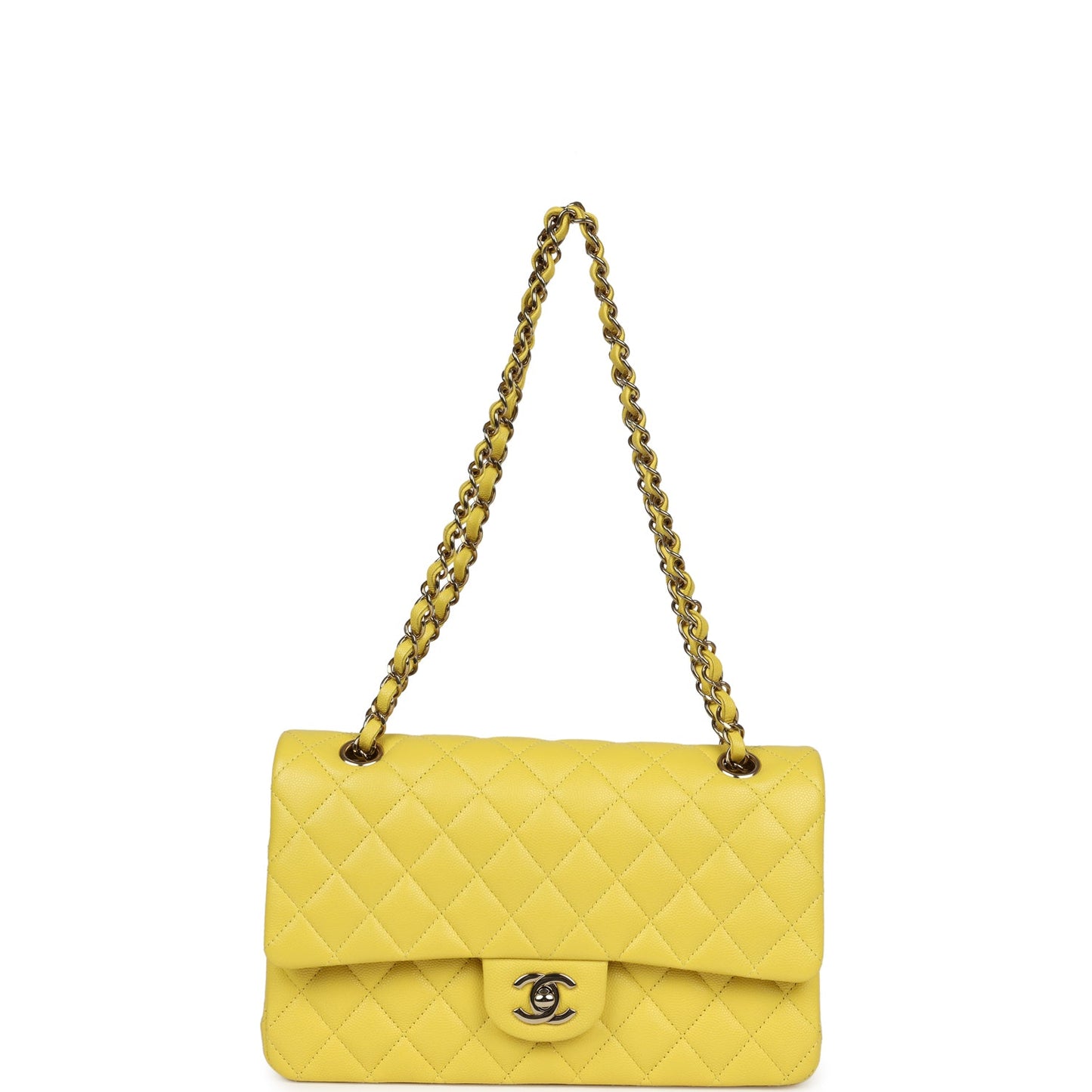 Chanel Medium Classic Double Flap Yellow Caviar Light Gold Hardware