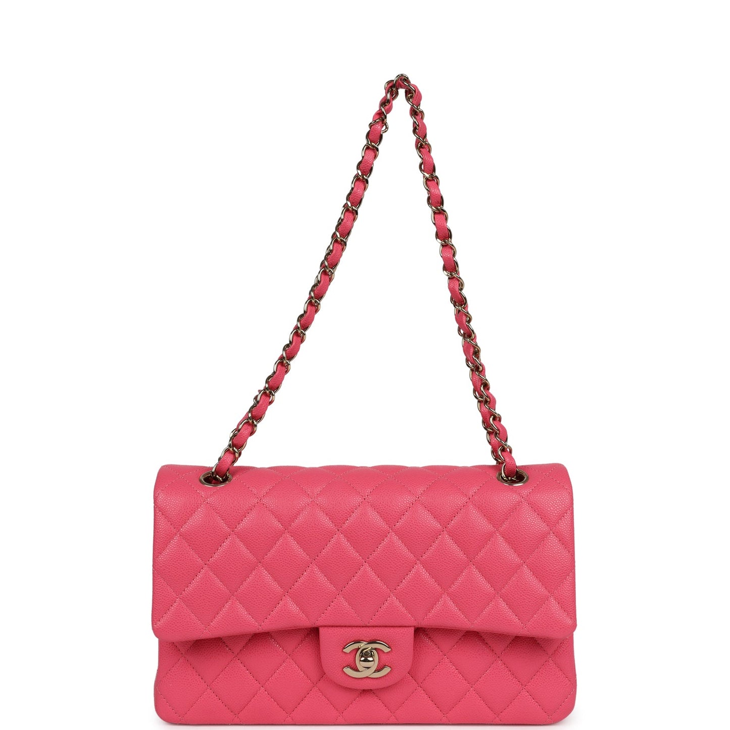 Chanel Medium Classic Double Flap Hot Pink Shiny Caviar Light Gold Hardware