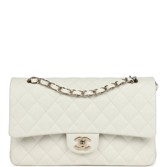 Chanel Medium Classic Double Flap White Caviar Light Gold Hardware