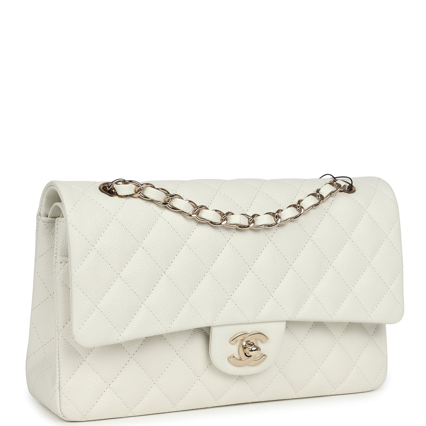 Chanel Medium Classic Double Flap White Caviar Light Gold Hardware