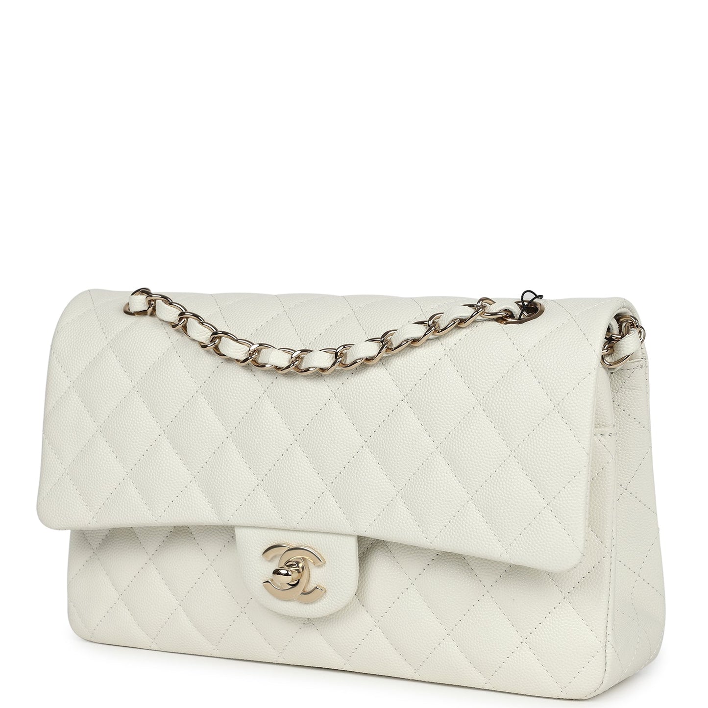 Chanel Medium Classic Double Flap White Caviar Light Gold Hardware