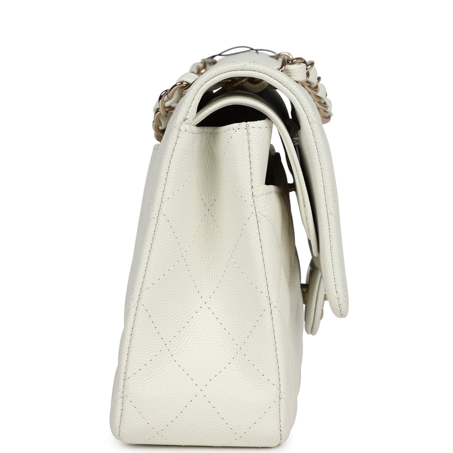 Chanel Medium Classic Double Flap White Caviar Light Gold Hardware