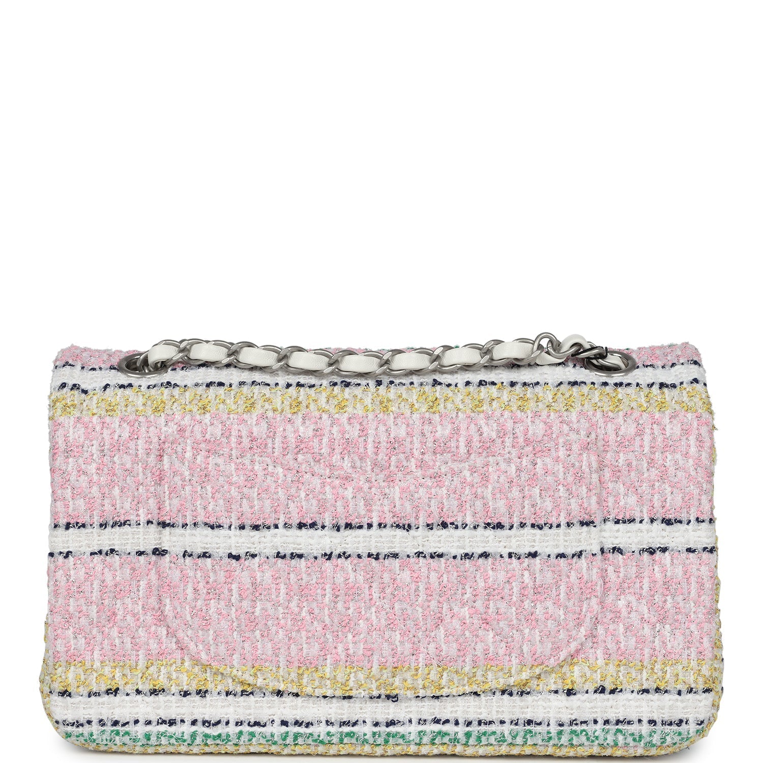 Chanel Medium Classic Double Flap White Multicolor Tweed Brushed Silver Hardware - Bob Flawless Skincare 