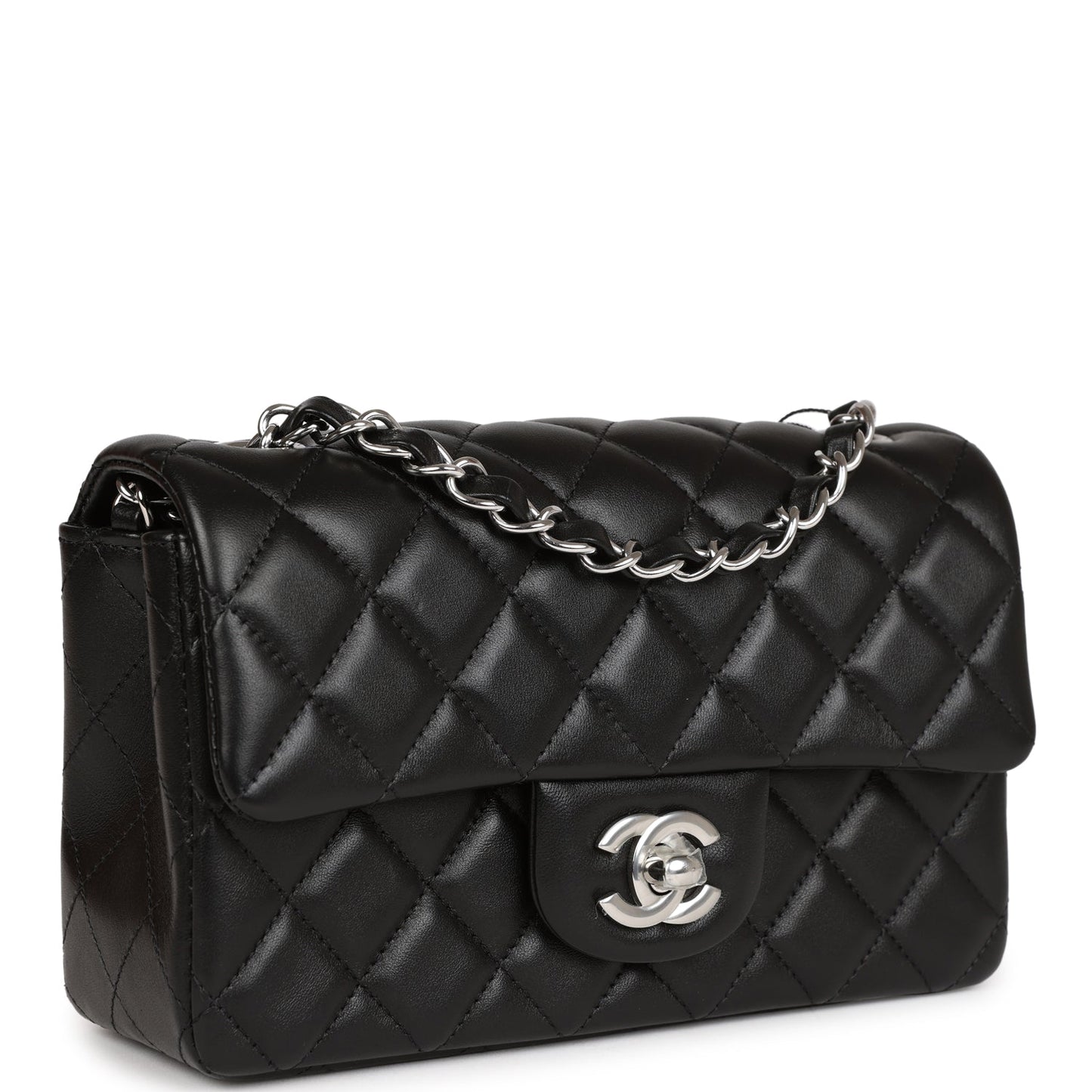 Chanel Mini Rectangular Flap Bag Black Lambskin Silver Hardware