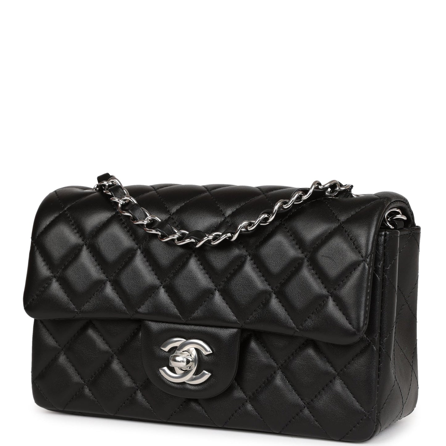 Chanel Mini Rectangular Flap Bag Black Lambskin Silver Hardware