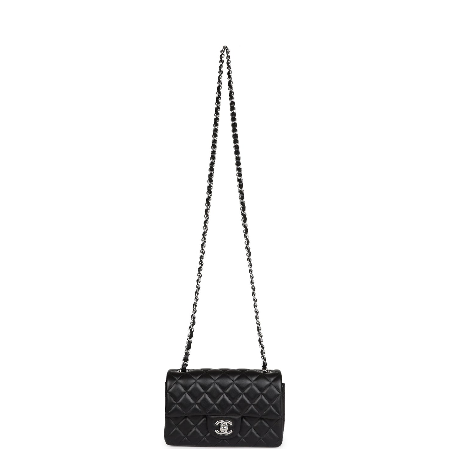 Chanel Mini Rectangular Flap Bag Black Lambskin Silver Hardware