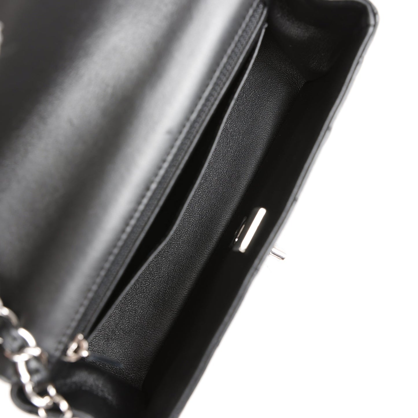 Chanel Mini Rectangular Flap Bag Black Lambskin Silver Hardware