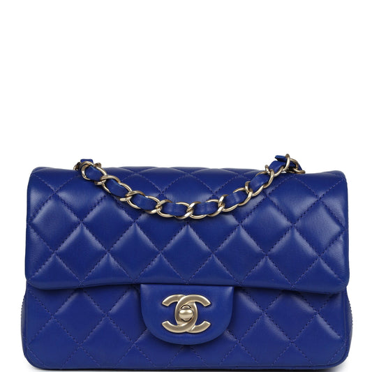 Pre-owned Chanel Mini Rectangular Flap Bag Dark Blue Lambskin Antique Gold Hardware