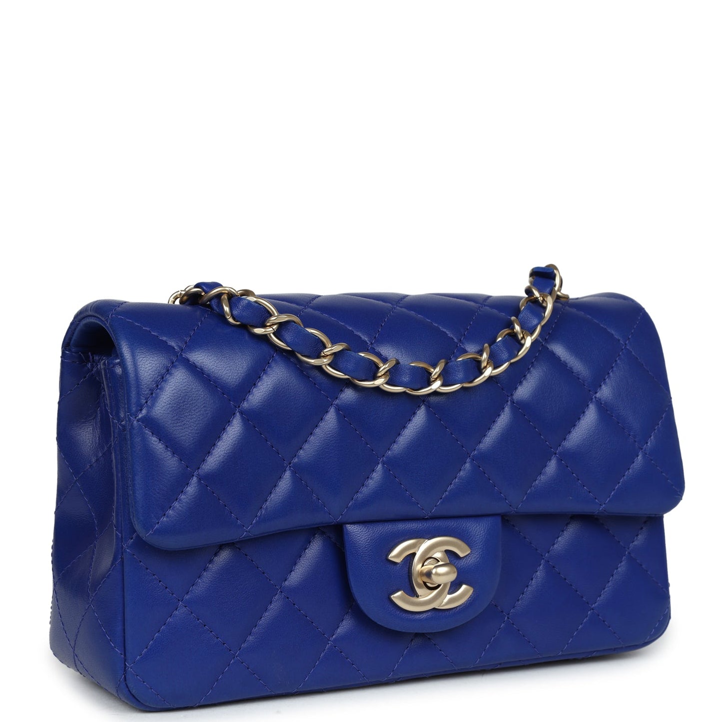 Pre-owned Chanel Mini Rectangular Flap Bag Dark Blue Lambskin Antique Gold Hardware