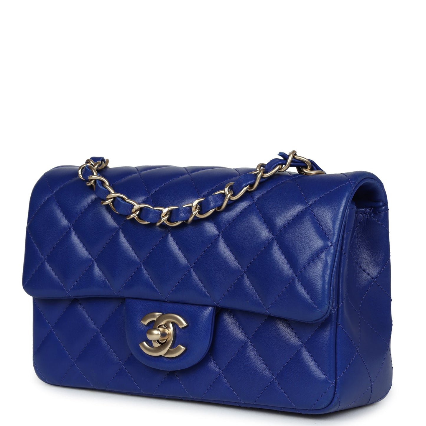 Pre-owned Chanel Mini Rectangular Flap Bag Dark Blue Lambskin Antique Gold Hardware