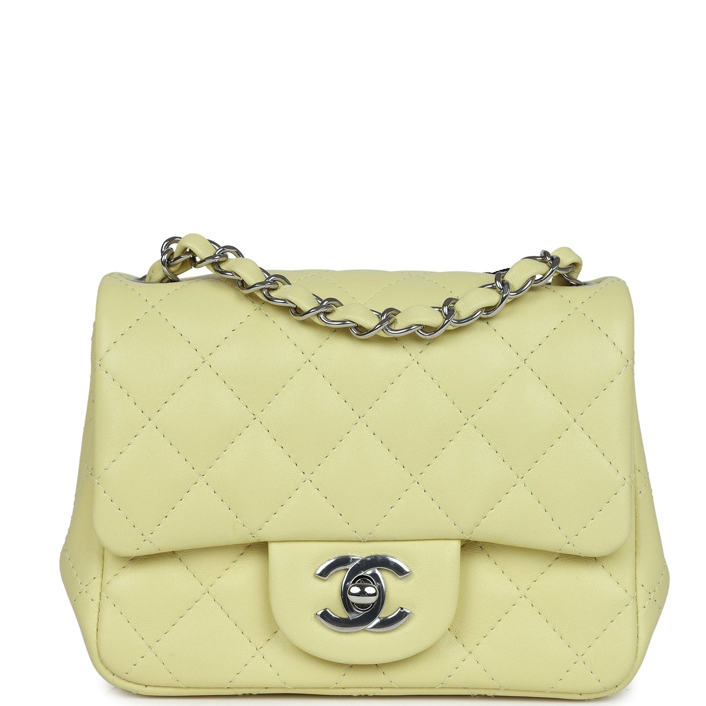 Chanel Mini Square Flap Bag Yellow Lambskin Silver Hardware