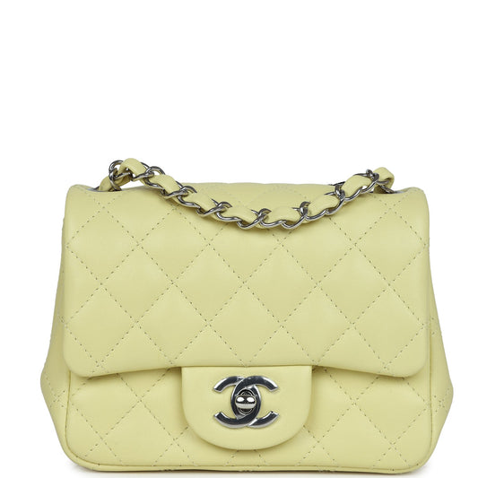 Chanel Mini Square Flap Bag Yellow Lambskin Silver Hardware