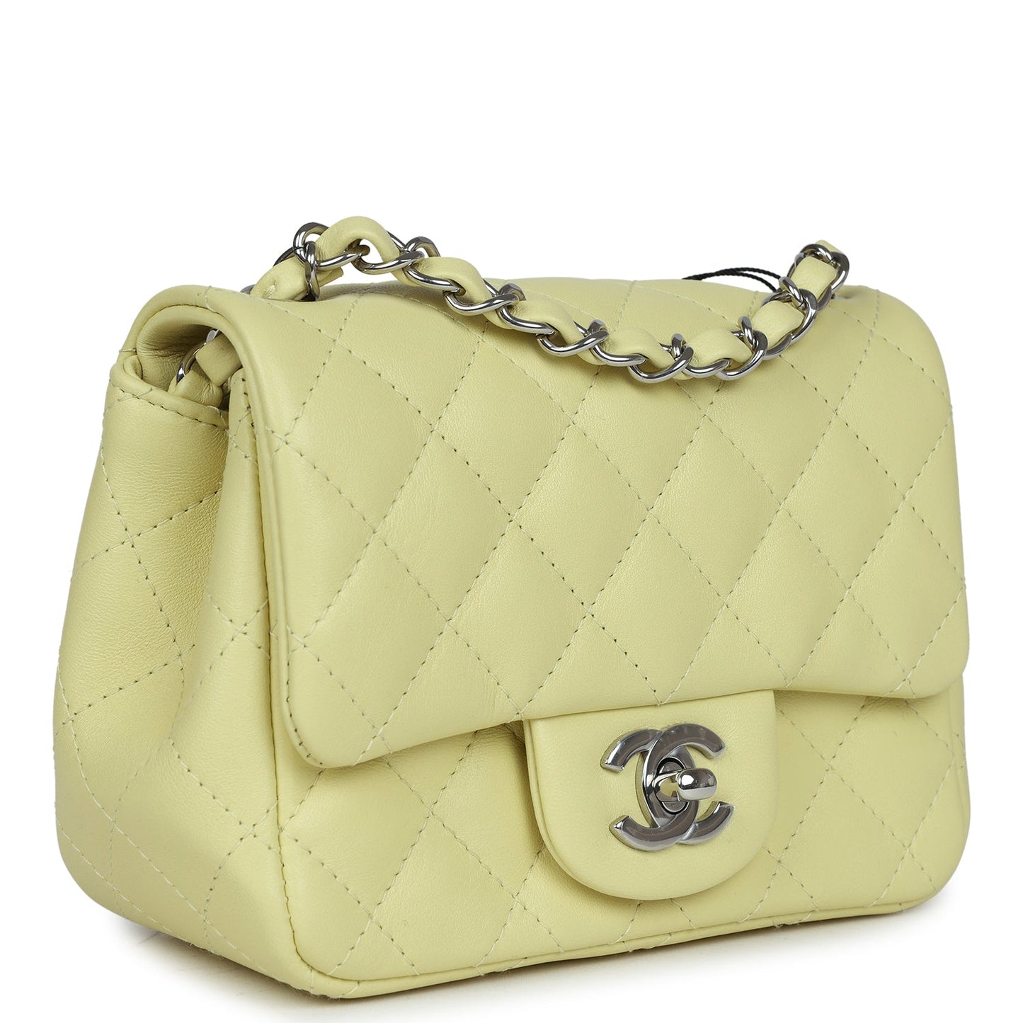 Chanel Mini Square Flap Bag Yellow Lambskin Silver Hardware