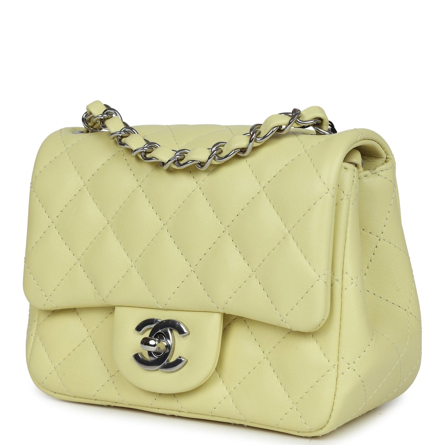 Chanel Mini Square Flap Bag Yellow Lambskin Silver Hardware