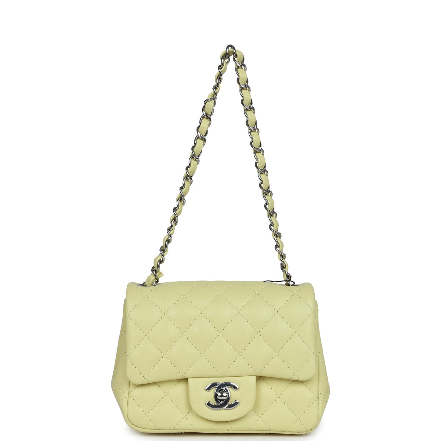 Chanel Mini Square Flap Bag Yellow Lambskin Silver Hardware