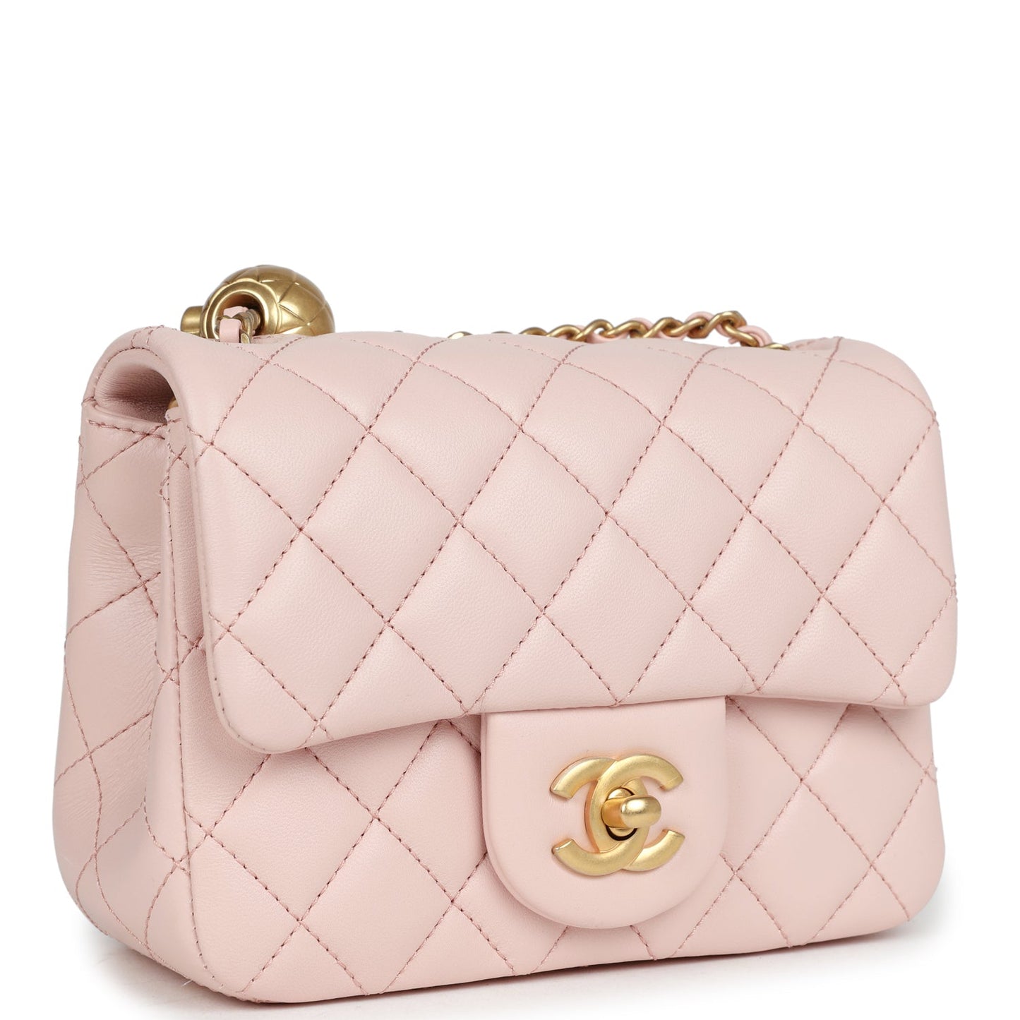 Chanel Pearl Crush Mini Square Flap Bag Light Pink Lambskin Antique Gold Hardware