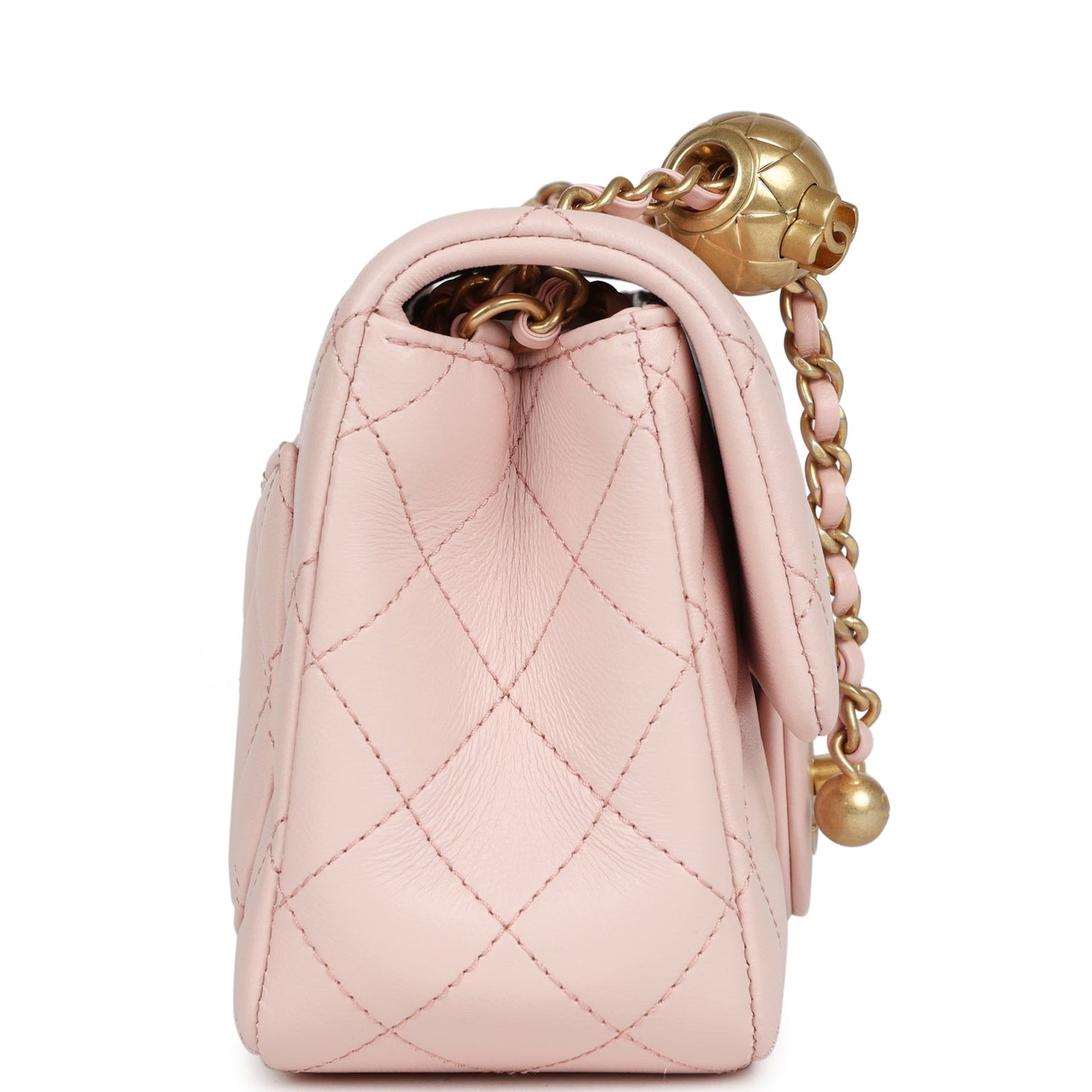 Chanel Pearl Crush Mini Square Flap Bag Light Pink Lambskin Antique Gold Hardware