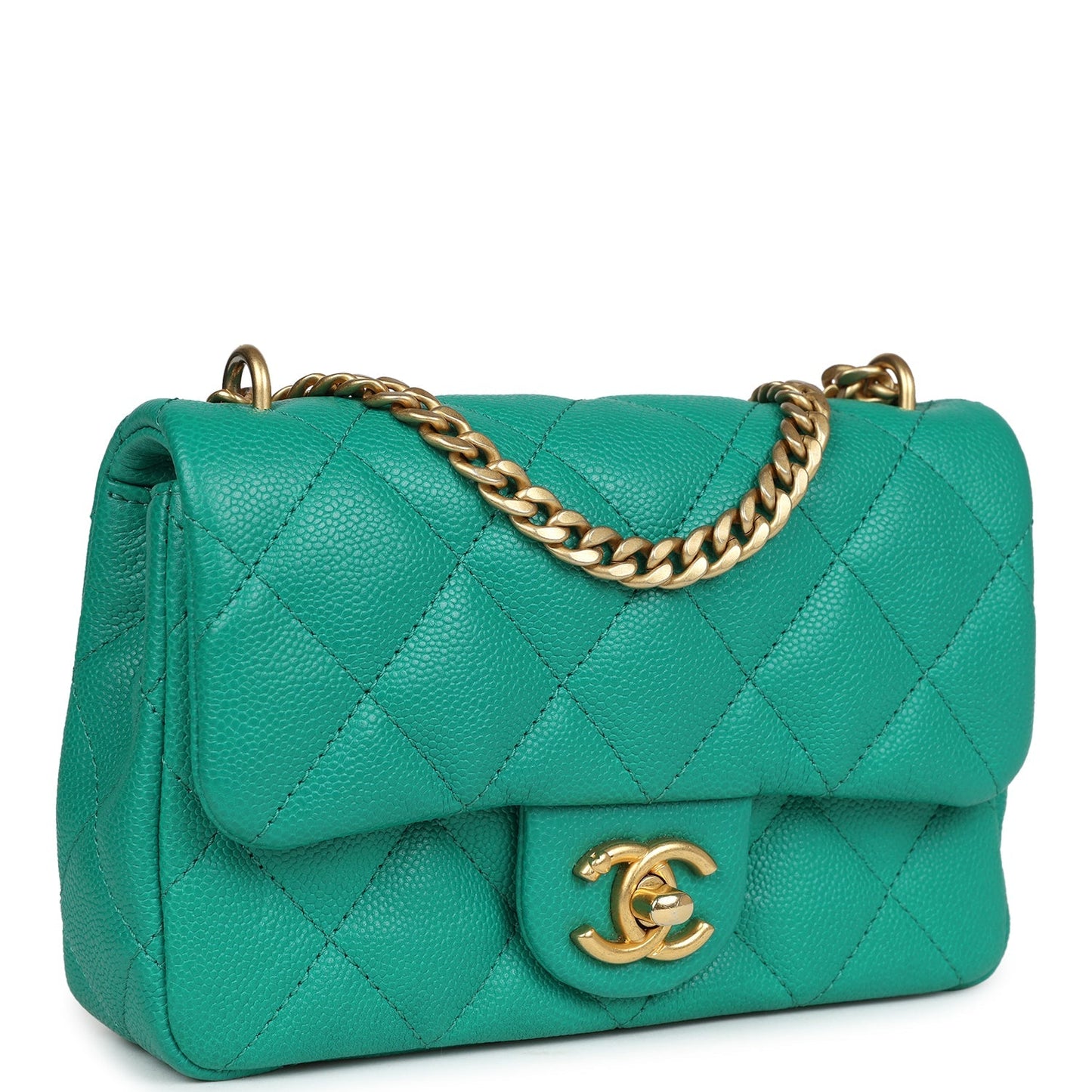 Chanel Sweetheart Crush Mini Rectangular Flap Green Caviar Antique Gold Hardware