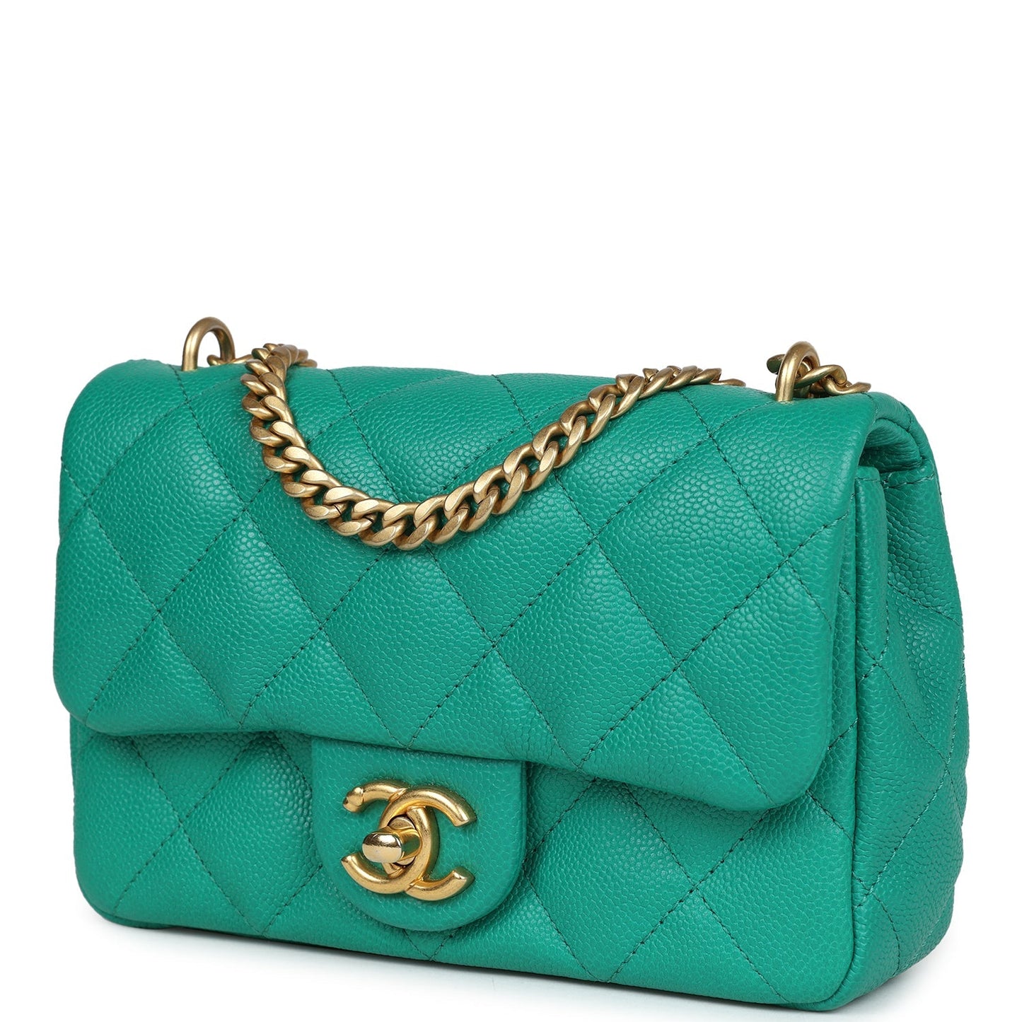 Chanel Sweetheart Crush Mini Rectangular Flap Green Caviar Antique Gold Hardware