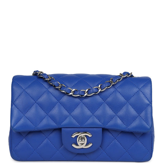 Chanel Mini Rectangular Flap Bag Blue Lambskin Silver Hardware