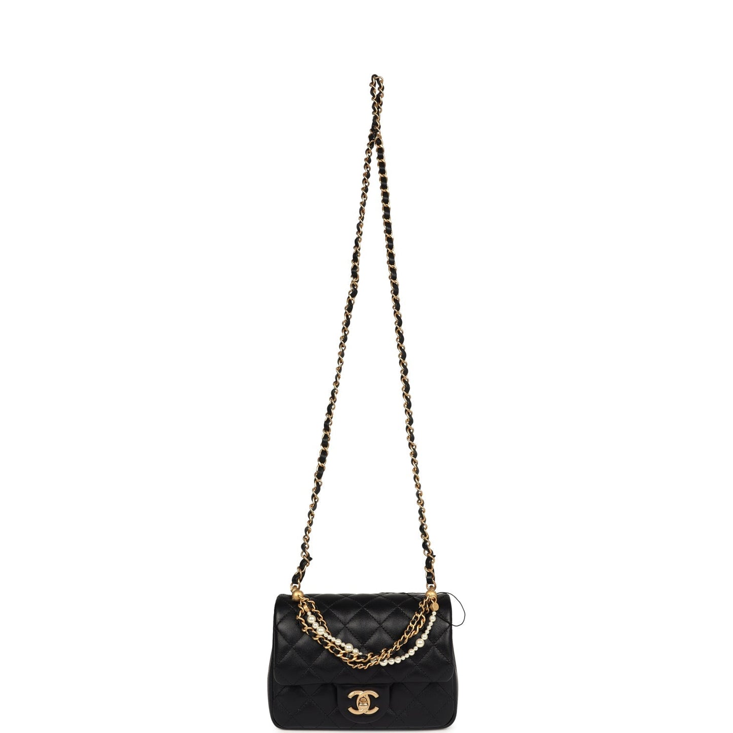 Chanel Mini Square Pearl Crush Flap Bag Black Lambskin Brushed Gold Hardware