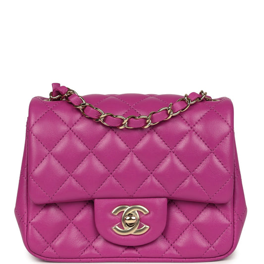 Chanel Mini Square Flap Bag Purple Lambskin Gold Hardware