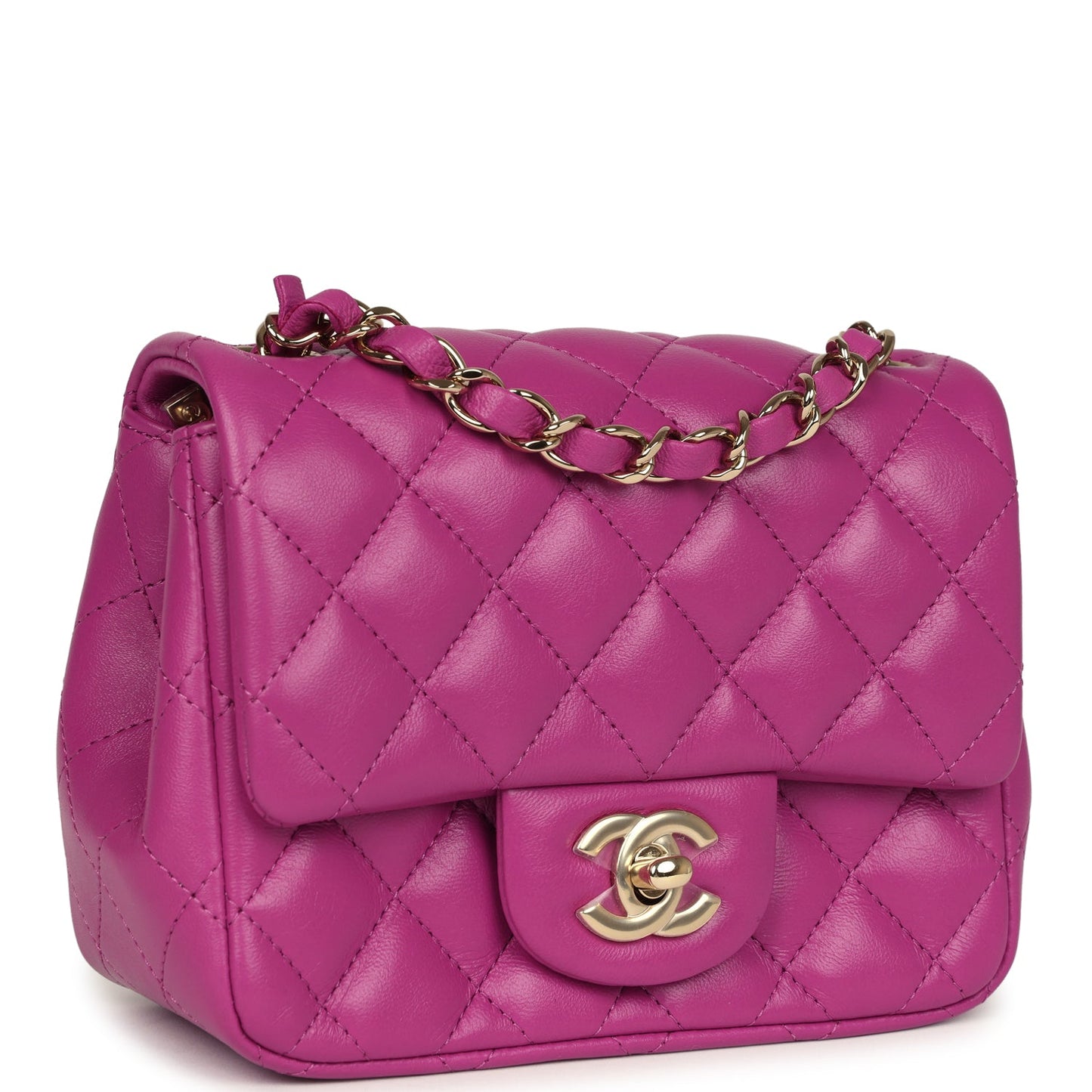 Chanel Mini Square Flap Bag Purple Lambskin Gold Hardware