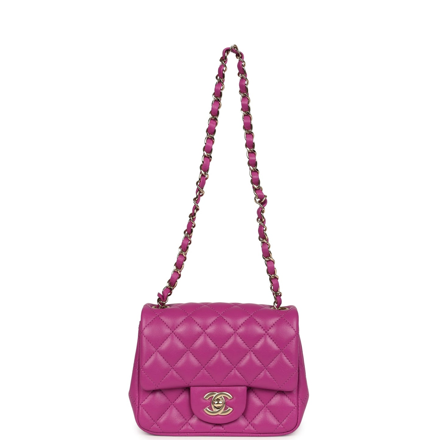 Chanel Mini Square Flap Bag Purple Lambskin Gold Hardware