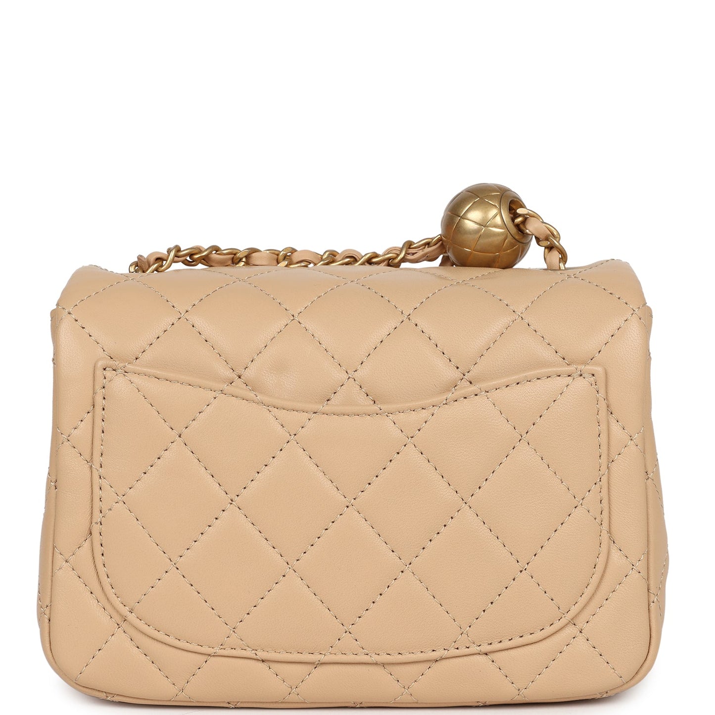 Chanel Mini Square Pearl Crush Flap Bag Beige Lambskin Aged Gold Hardware