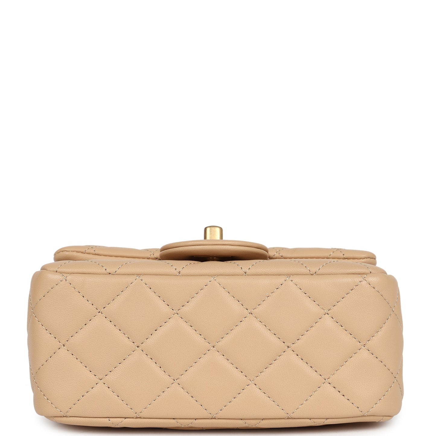 Chanel Mini Square Pearl Crush Flap Bag Beige Lambskin Aged Gold Hardware