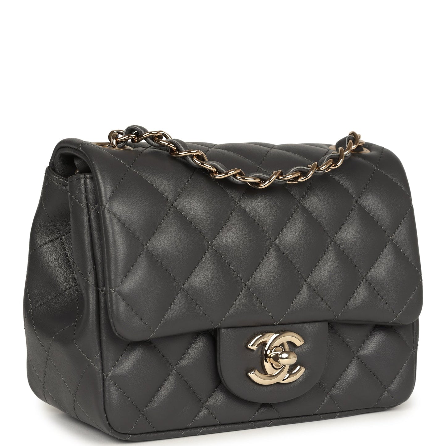 Chanel Mini Square Flap Bag Dark Grey Lambskin Light Gold Hardware