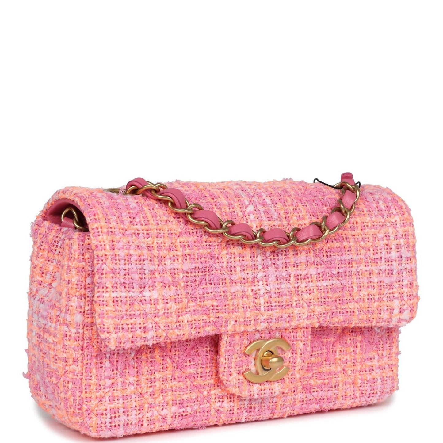 Chanel Mini Rectangular Flap Orange and Pink Tweed Gold Hardware