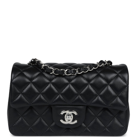 Chanel Mini Rectangular Flap Black Lambskin Silver Hardware