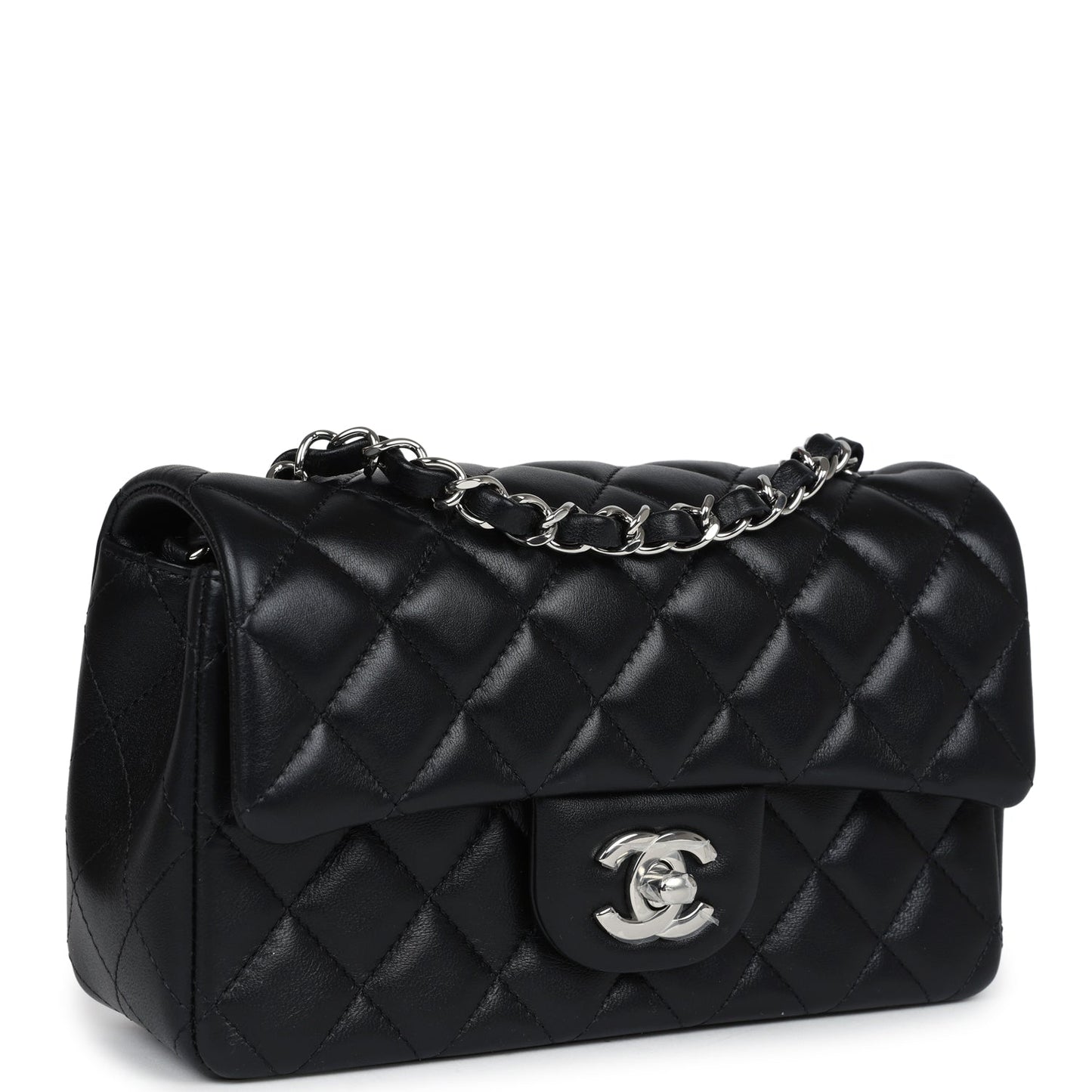 Chanel Mini Rectangular Flap Black Lambskin Silver Hardware