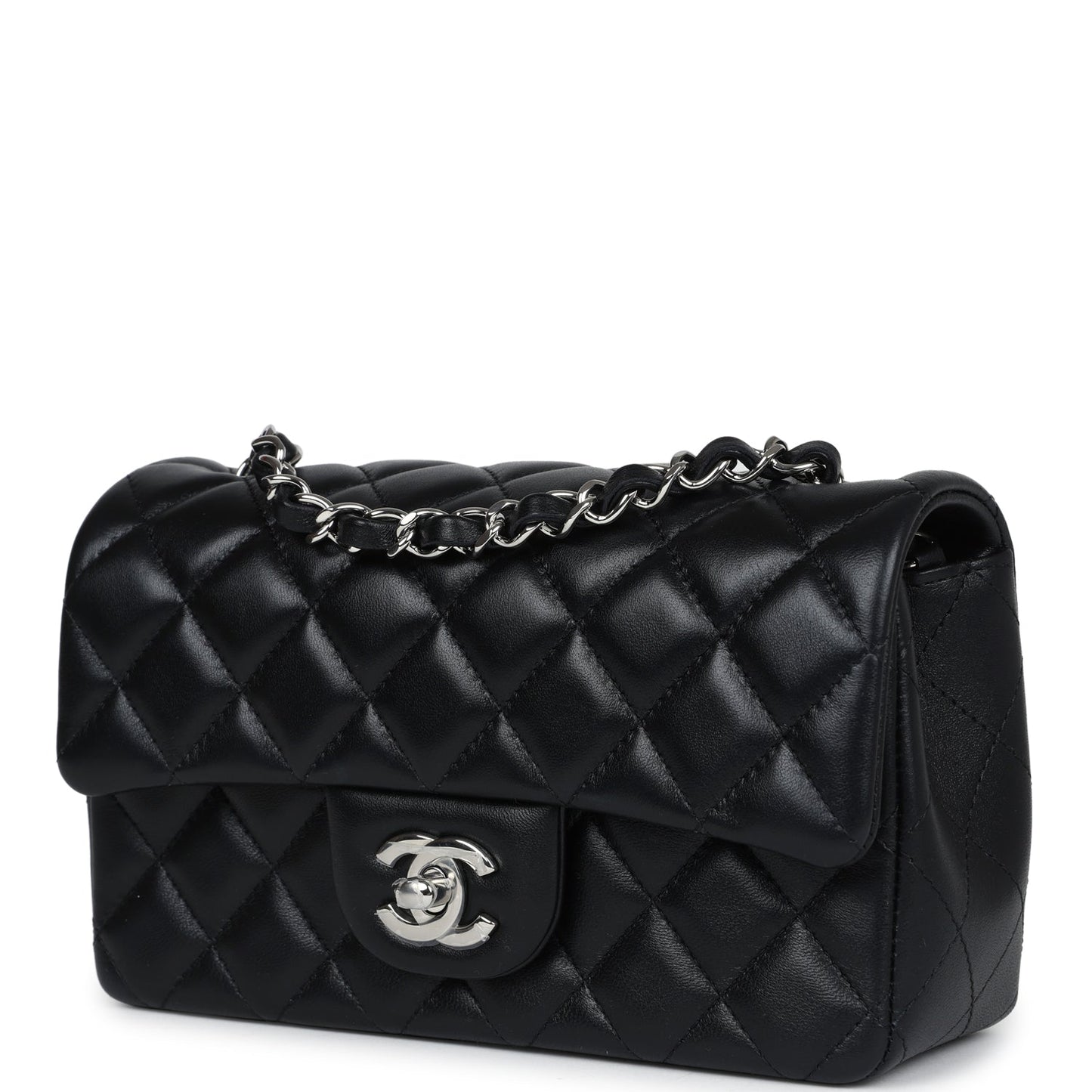 Chanel Mini Rectangular Flap Black Lambskin Silver Hardware