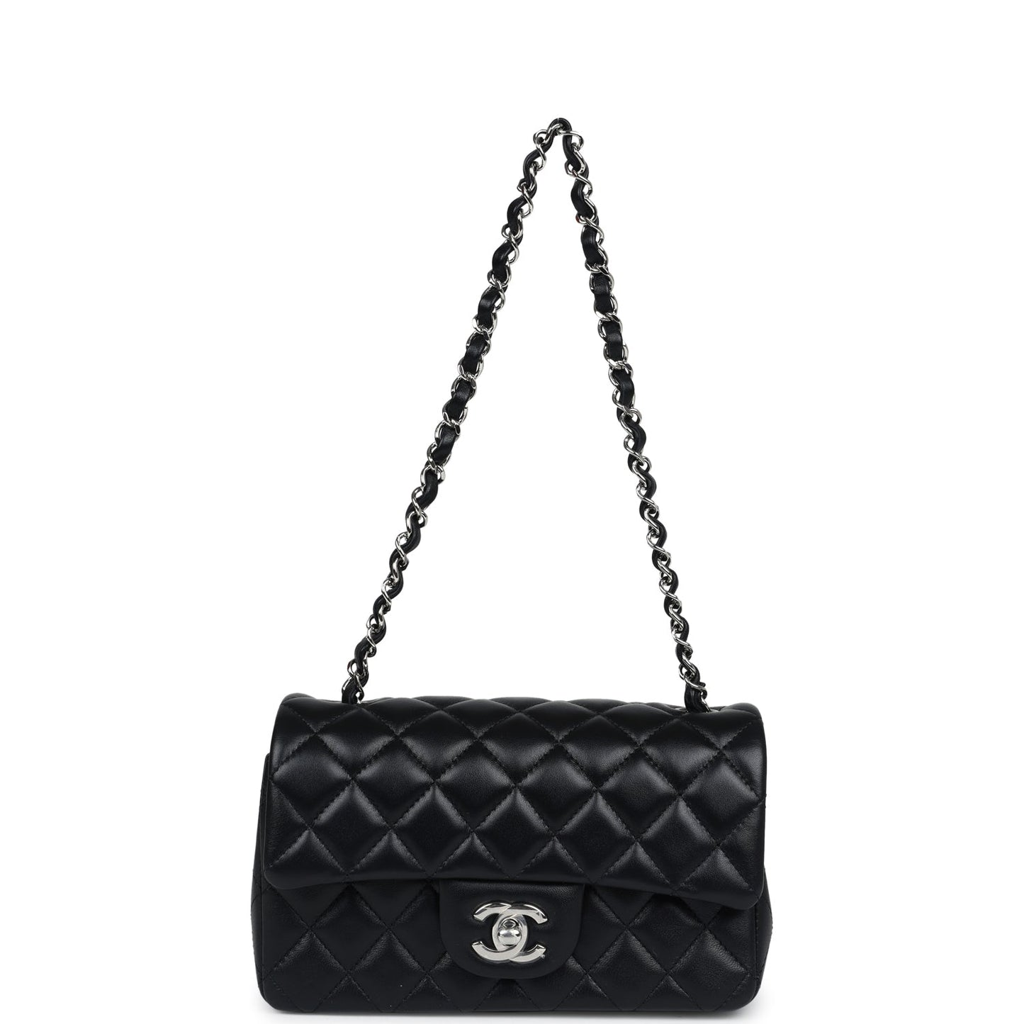 Chanel Mini Rectangular Flap Black Lambskin Silver Hardware