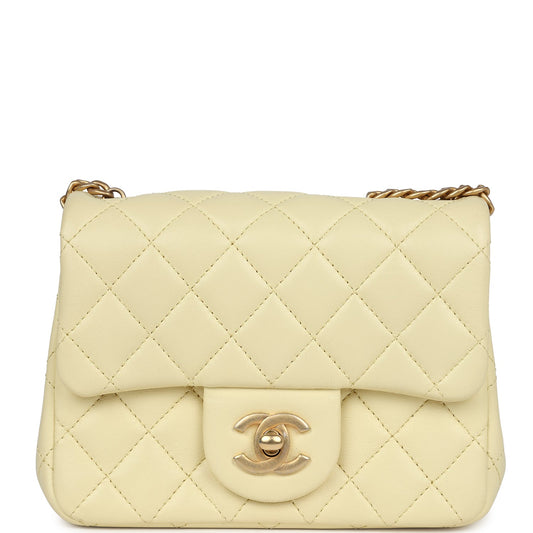 Chanel Camellia Crush Mini Square Flap Yellow Lambskin Antique Gold Hardware