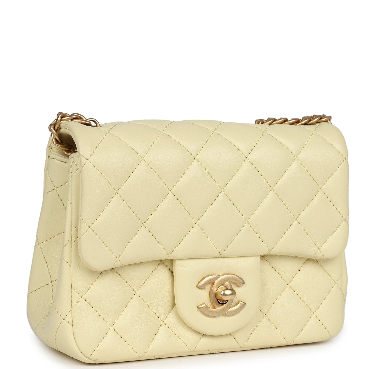 Chanel Camellia Crush Mini Square Flap Yellow Lambskin Antique Gold Hardware